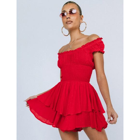 princess polly red smocked romper - Picture 1 of 3